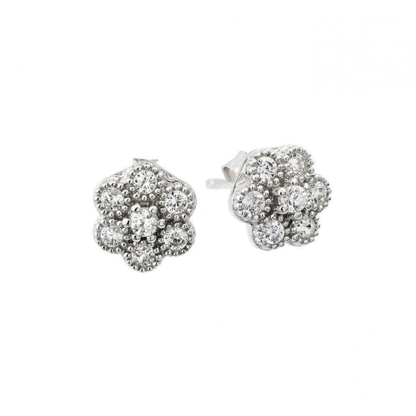 Silver 925 Rhodium Plated Cluster CZ Earrings - STE00975 | Silver Palace Inc.