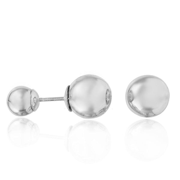 Silver 925 Rhodium Plated Ball Front and Back Earrings - STE00979 | Silver Palace Inc.