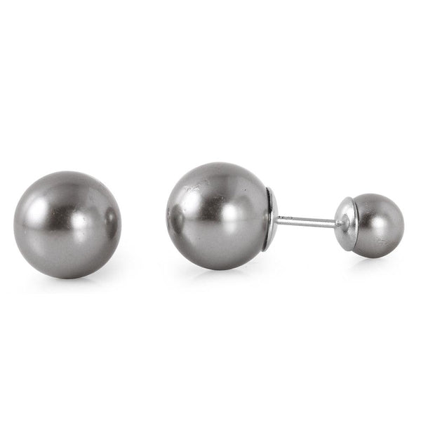 Silver 925 Rhodium Plated Gray Pearl Front and Back Earrings - STE00980GREY | Silver Palace Inc.
