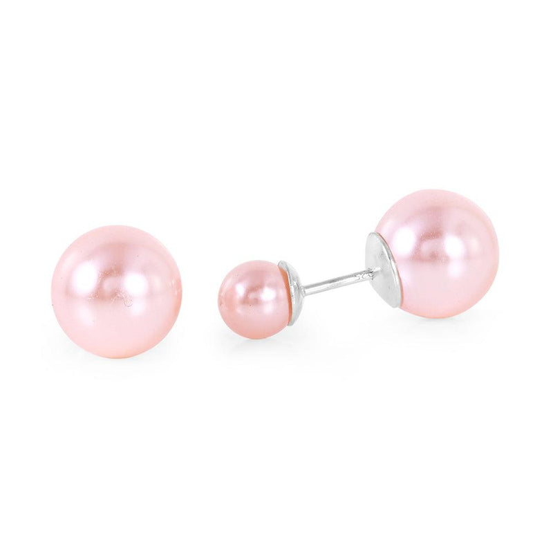 Silver 925 Rhodium Plated Pink Pearl Front and Back Earrings - STE00980PINK | Silver Palace Inc.