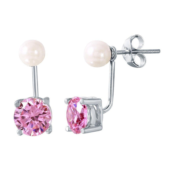 Silver 925 Rhodium Plated Pearl Pink Front and Back Earrings - STE00990OCT | Silver Palace Inc.