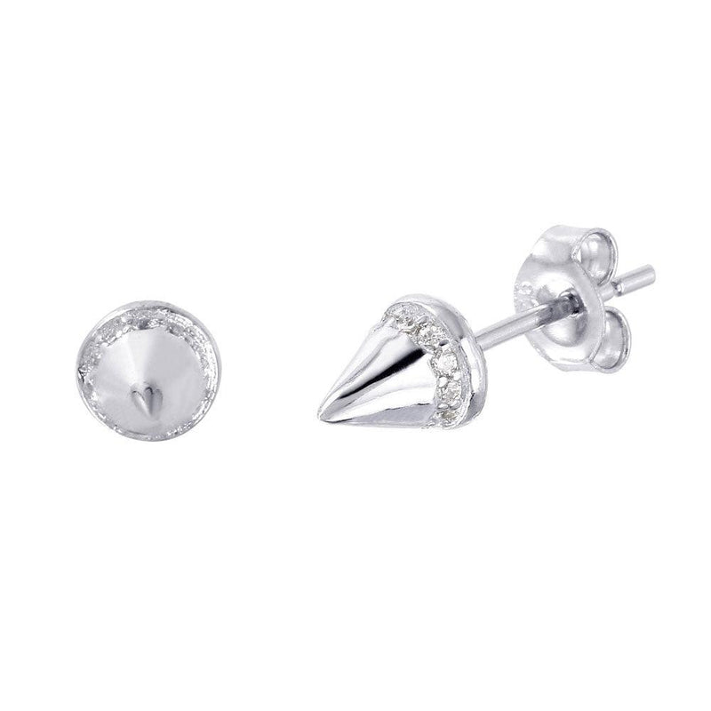 Silver 925 Rhodium Plated Spike CZ Stud Earrings - STE01008 | Silver Palace Inc.