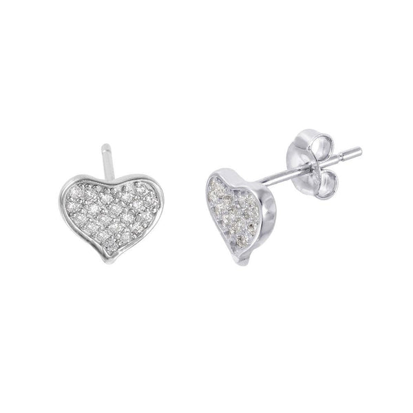 Silver 925 Rhodium Plated Heart-shaped Pave CZ Stud Earrings - STE01009 | Silver Palace Inc.