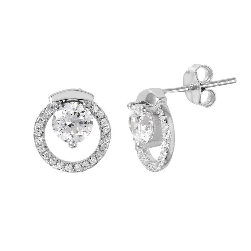 Silver 925 Rhodium Plated Open Circle CZ Stud Earrings - STE01010 | Silver Palace Inc.