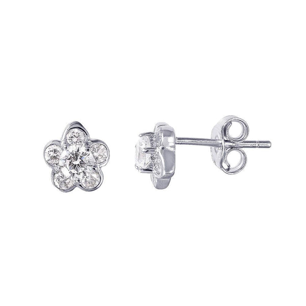 Silver 925 Rhodium Plated Flower CZ Earrings - STE01012 | Silver Palace Inc.