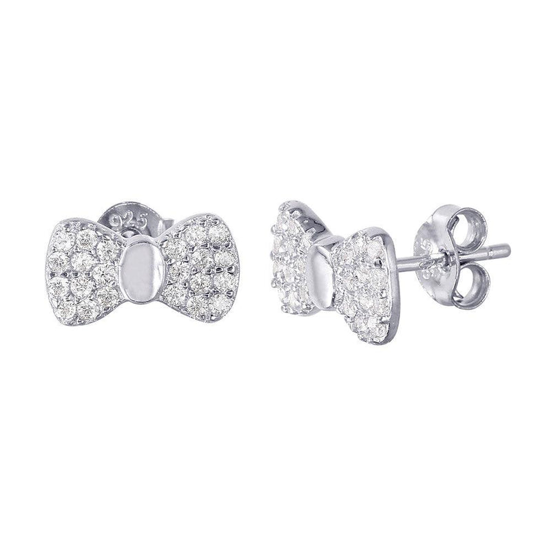 Silver 925 Rhodium Plated CZ Bow Earrings - STE01014 | Silver Palace Inc.