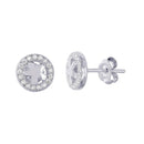 Silver 925 Rhodium Plated Flower Halo CZ Earrings - STE01018 | Silver Palace Inc.