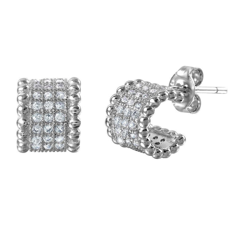 Silver 925 Rhodium Plated Semi Hoop Earrings with Cubic Zirconia Stones - STE01029 | Silver Palace Inc.