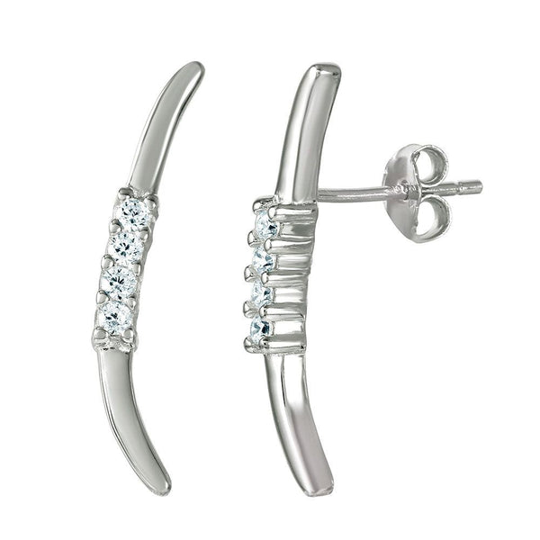 Silver 925 Rhodium Plated CZ Climbing Earrings - STE01031 | Silver Palace Inc.