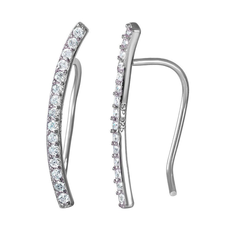 Silver 925 Rhodium Plated CZ Encrusted Bar Earrings - STE01036 | Silver Palace Inc.