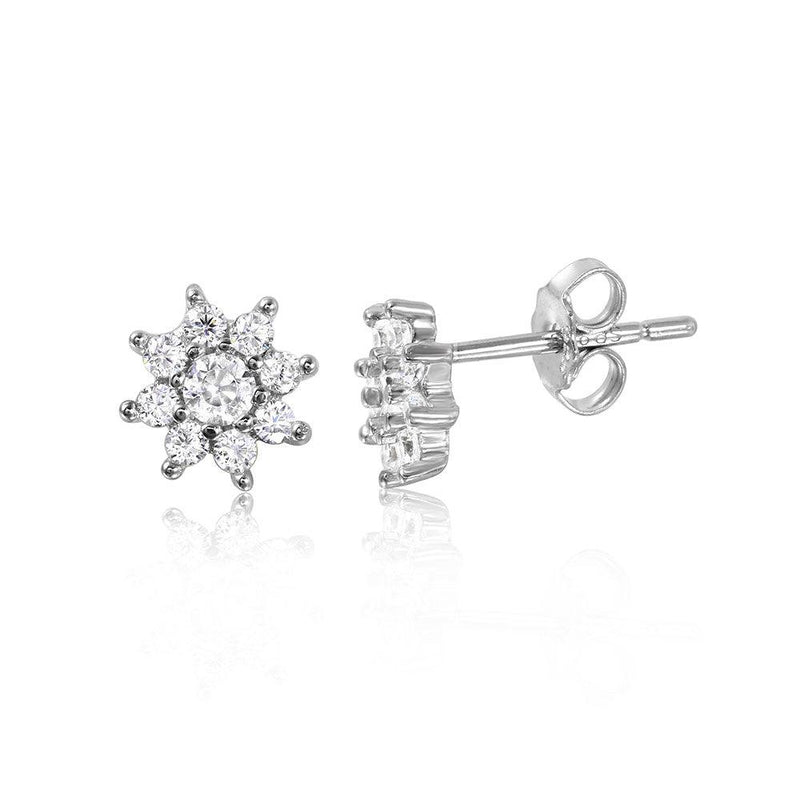 Silver 925 Rhodium Plated Flower Earrings - STE01044 | Silver Palace Inc.