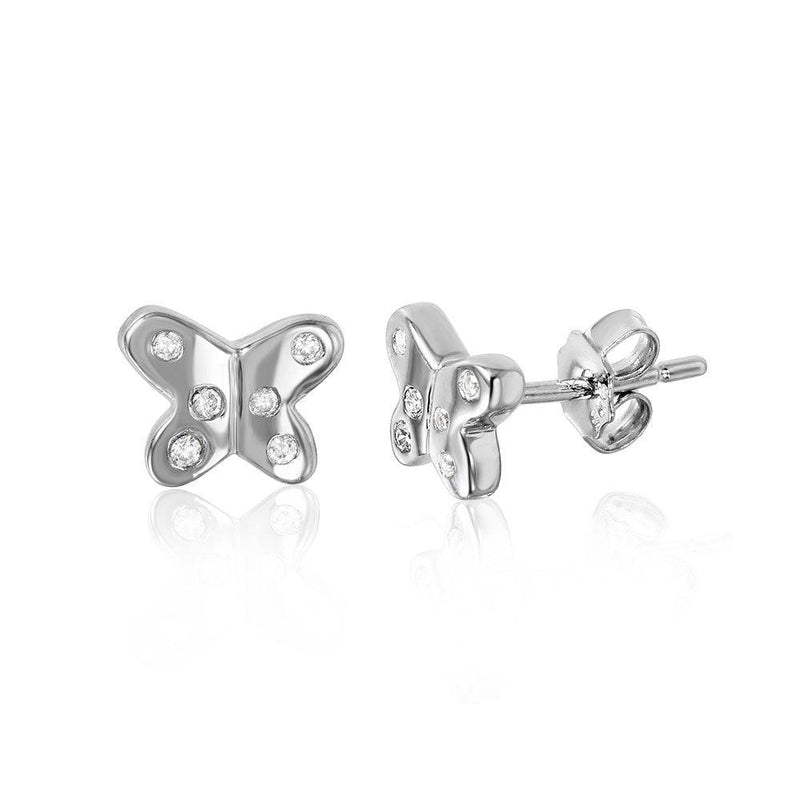 Silver 925 Rhodium Plated Butterfly with CZ Earrings - STE01045 | Silver Palace Inc.