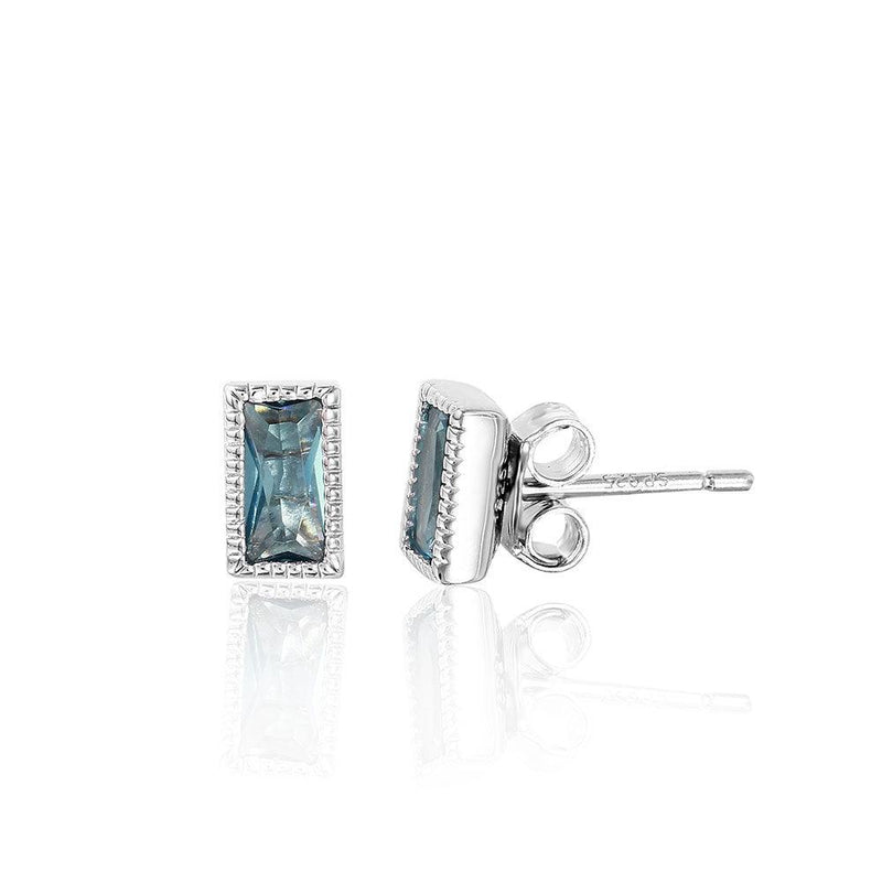 Silver 925 Rectangle Blue CZ Stud Earrings - STE01041BLU | Silver Palace Inc.