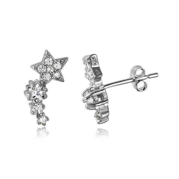 Silver 925 Rhodium Plated Climbing Star CZ Stud Earrings - STE01056 | Silver Palace Inc.