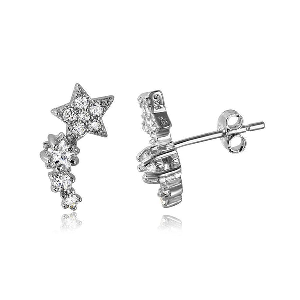 Dainty 3 Star Sterling Silver Stud Earrings – .925 Silver Climber Crawler Ear Studs