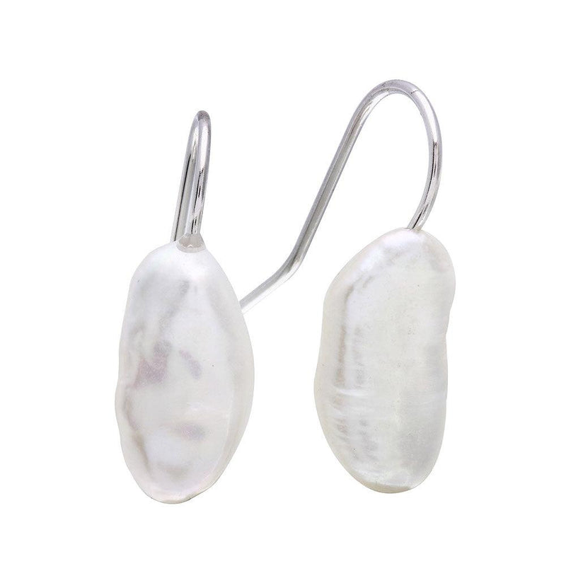 Silver 925 Rhodium Plated Hook Earrings with Fresh Water Pearl - STE01082 | Silver Palace Inc.