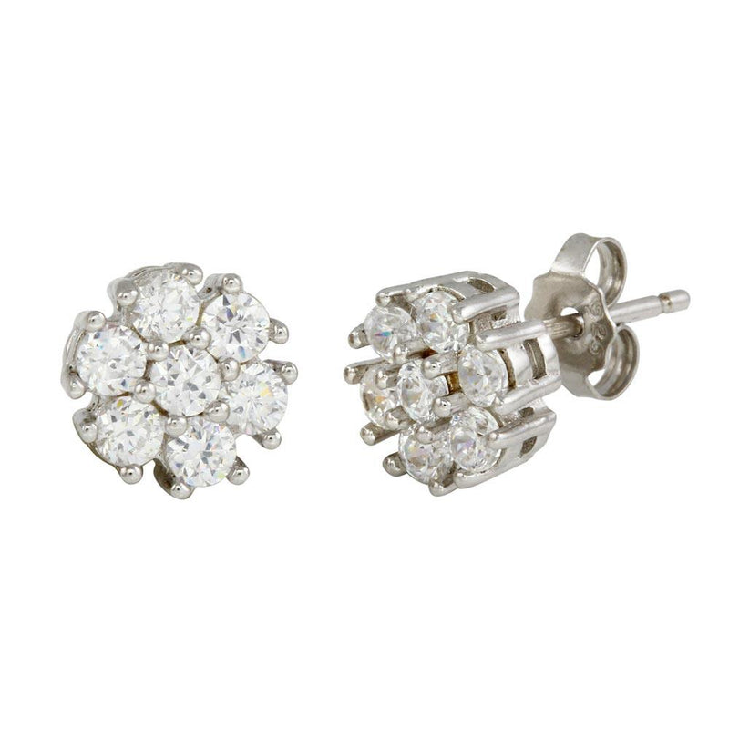 Silver 925 Rhodium Plated CZ Flower Stud Earrings - STE01086 | Silver Palace Inc.