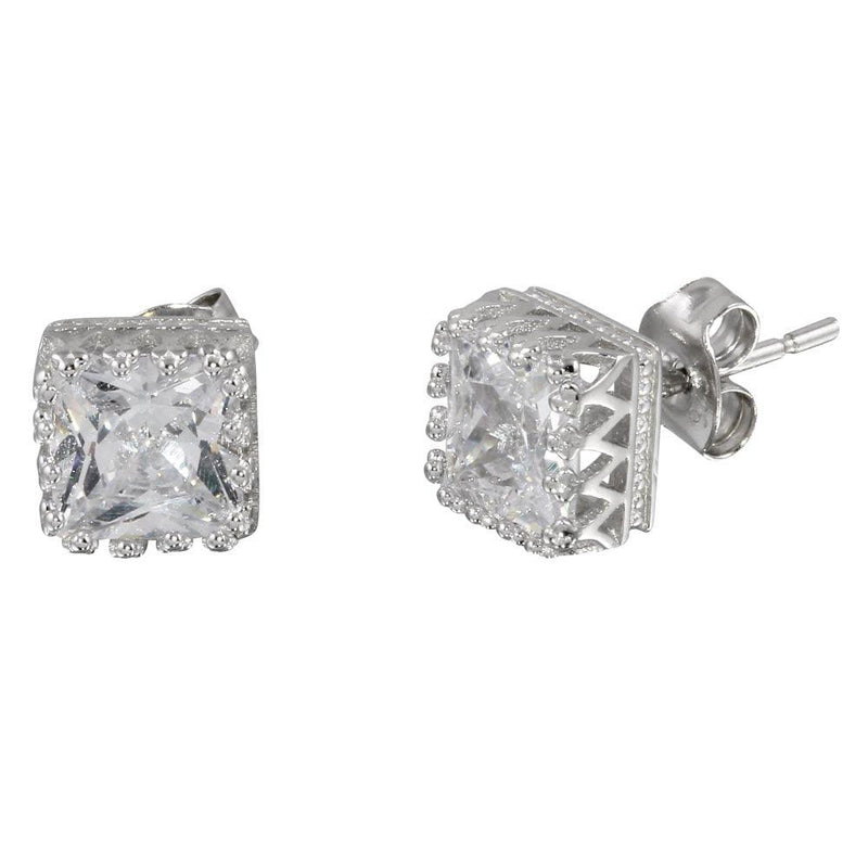 Silver 925 Rhodium Plated Square Solitaire CZ Earrings - STE01088 | Silver Palace Inc.