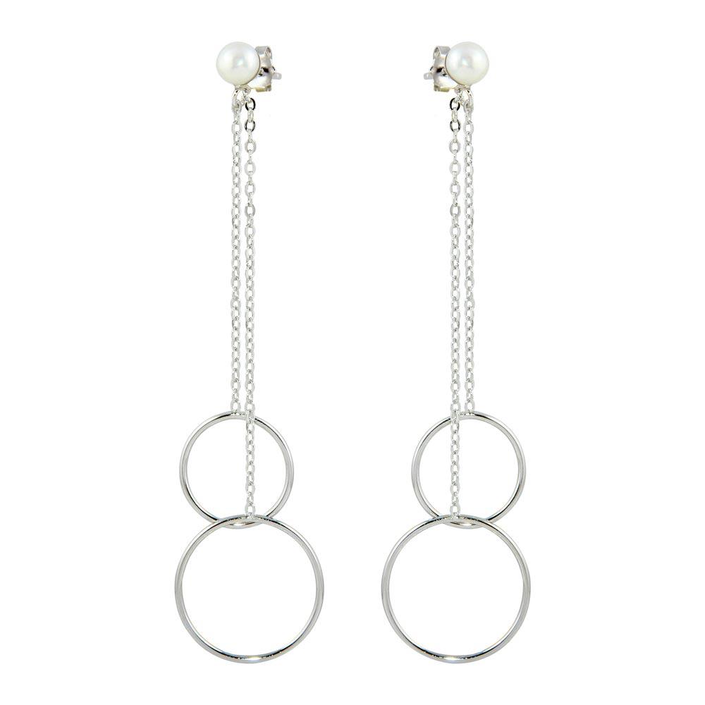Silver 925 Rhodium Plated Dangling Front and Back Dangling Earrings - STE01096 | Silver Palace Inc.