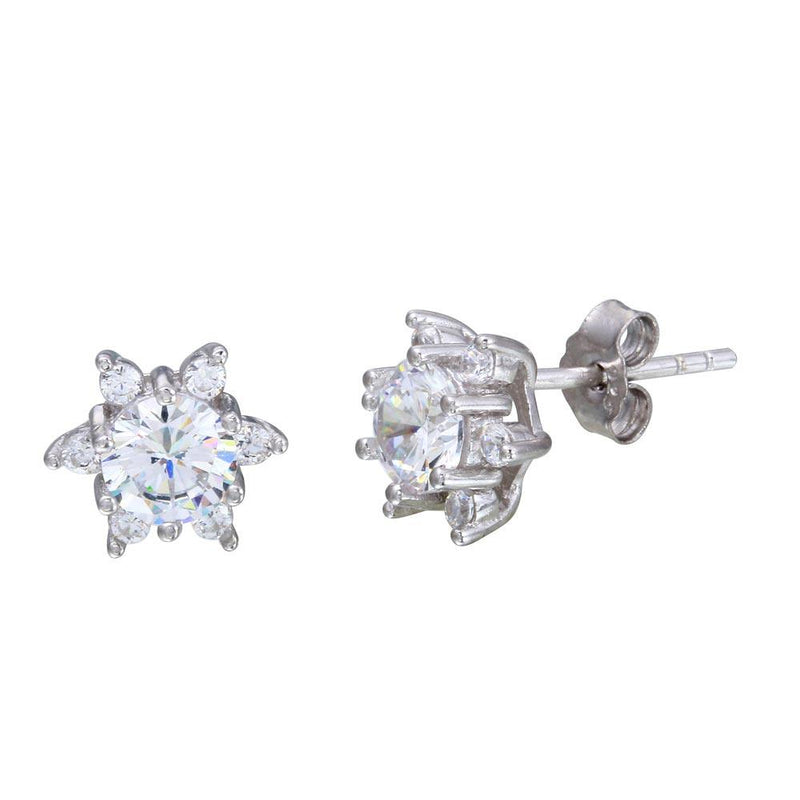 Silver 925 Rhodium Plated CZ Snow Flakes Stud Earrings - STE01105 | Silver Palace Inc.
