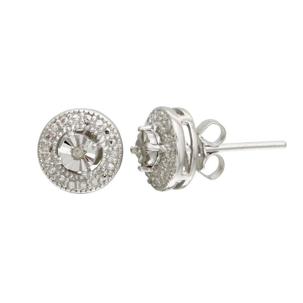 Silver 925 Rhodium Plated Round Stud Earrings - STE01108 | Silver Palace Inc.