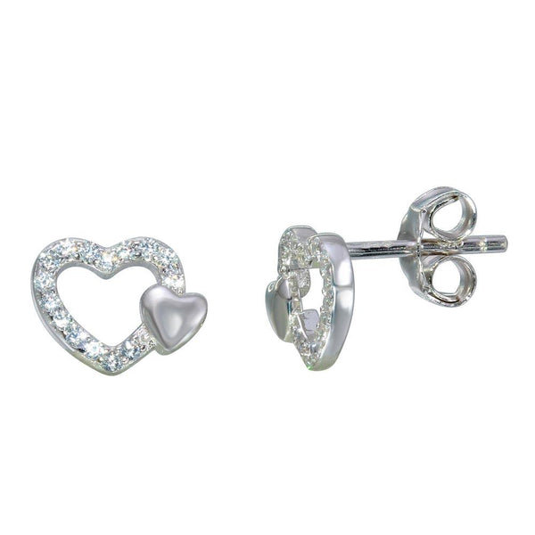 Silver 925 Rhodium Plated Open Mini Heart Earrings with CZ - STE01113 | Silver Palace Inc.
