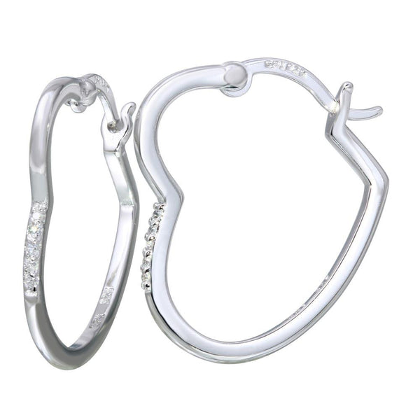 Silver 925 Rhodium Plated Heart Hoop Earrings with CZ - STE01115 | Silver Palace Inc.