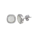 Rhodium Plated 925 Sterling Silver Square Opal Stud Earrings with CZ - STE01117CLR | Silver Palace Inc.