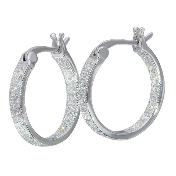 Silver 925 Rhodium Plated Inner and Outer CZ Hoop Earrings - STE01121 | Silver Palace Inc.