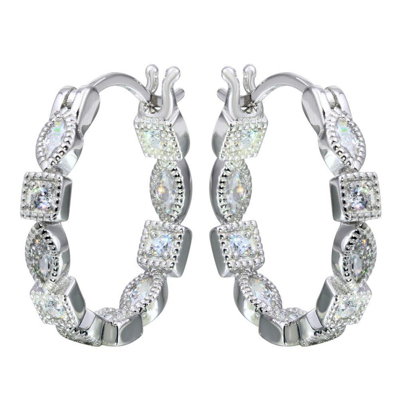 Silver 925 Rhodium Plated Inner and Outer Clear CZ Hoop Earrings - STE01122CLR | Silver Palace Inc.