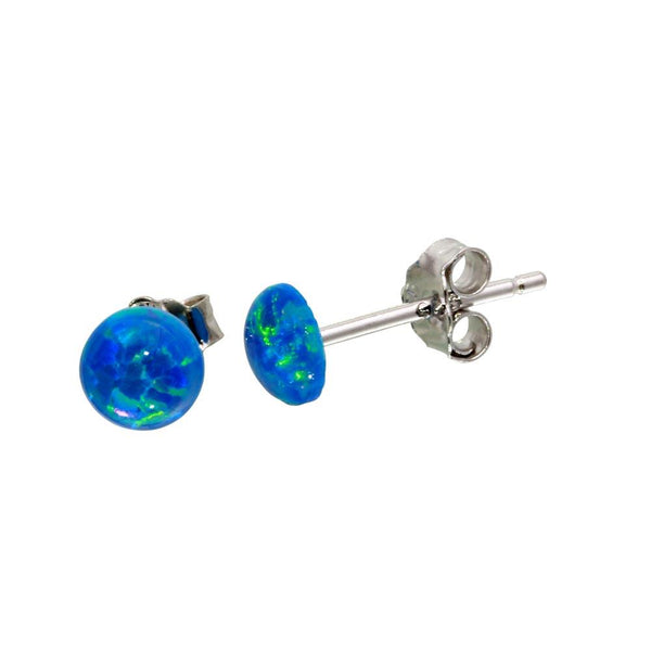 Silver 925 Rhodium Plated Round Blue CZ Stud Earrings - STE01124BLU | Silver Palace Inc.