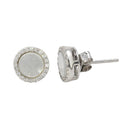 Silver 925 Rhodium Plated Round Opal Stud Earrings with Clear CZ Stones - STE01125CLR | Silver Palace Inc.
