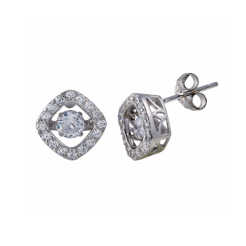 Silver 925 Rhodium Plated Square Dancing CZ Stud Earrings - STE01126 | Silver Palace Inc.