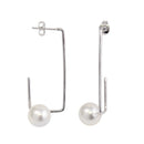 Silver 925 Rhodium Plated Rectangular Dangling Earrings with Synthetic Pearl - STE01132 | Silver Palace Inc.