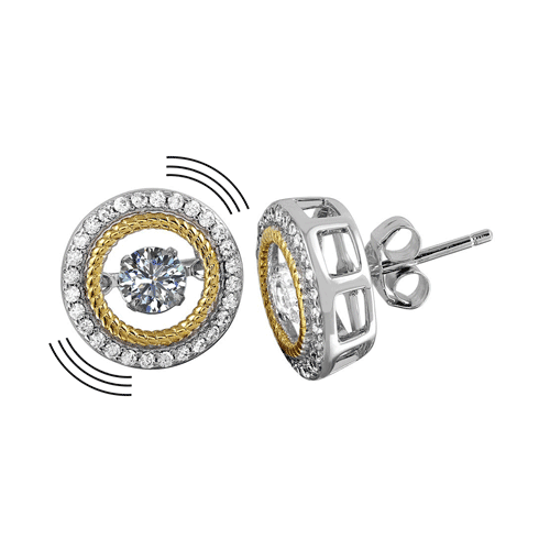 Silver 925 Rhodium Plated Open Circle Earrings with CZ - STE01135 | Silver Palace Inc.