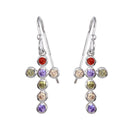 Silver 925 Rhodium Plated Multi-Colored CZ Cross Earrings - STE01137 | Silver Palace Inc.
