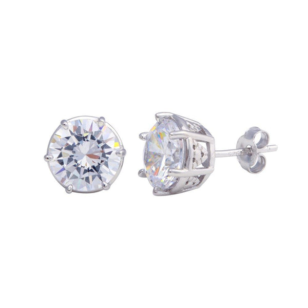 Silver 925 Rhodium Plated Crown Setting CZ  Stud Earrings - STE01145 | Silver Palace Inc.