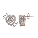 Silver 925 Rhodium Plated Heart-Shaped Dancing CZ Stud Earrings - STE01147 | Silver Palace Inc.