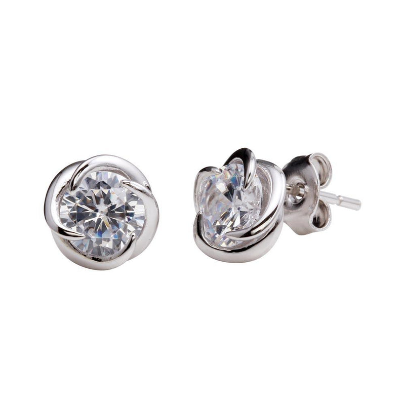 Silver 925 Rhodium Plated Stud Rose Earrings with CZ Center - STE01151RH | Silver Palace Inc.