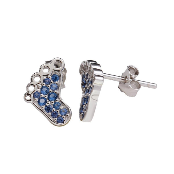 Silver 925 Rhodium Plated Foot Earrings with Blue CZ - STE01157BLUE | Silver Palace Inc.