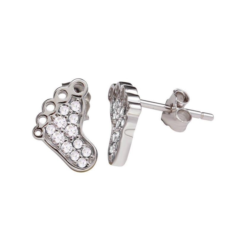 Silver 925 Rhodium Plated Foot Earrings with Clear CZ - STE01157RH | Silver Palace Inc.
