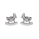 Silver 925 Rhodium Plated Rocking Horse Stud Earrings with CZ - STE01159RH | Silver Palace Inc.
