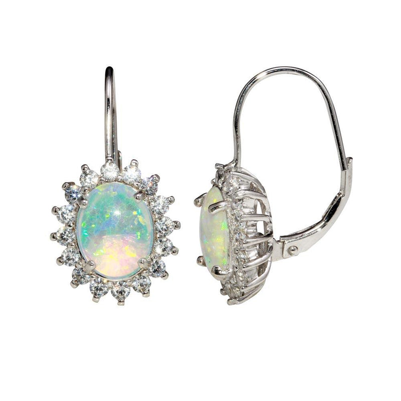 Silver 925 Rhodium Plated Dangling Synthetic Opal Earrings - STE01161RH | Silver Palace Inc.