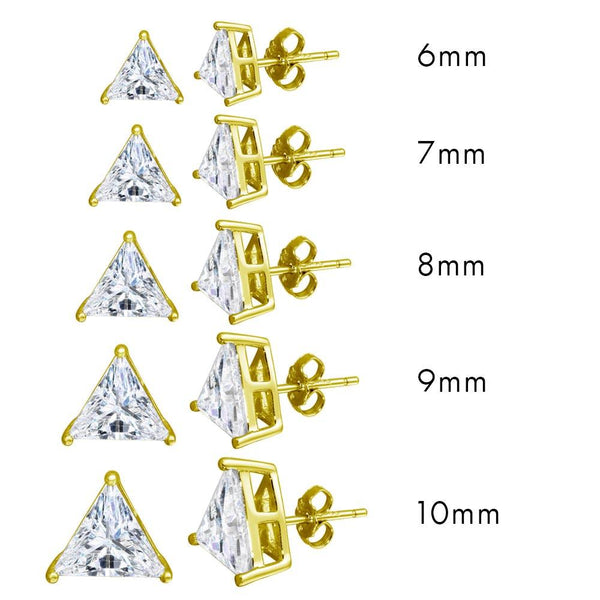 Silver 925 Gold Plated CZ Triangle Shape Stud Earrings - STE01170 | Silver Palace Inc.