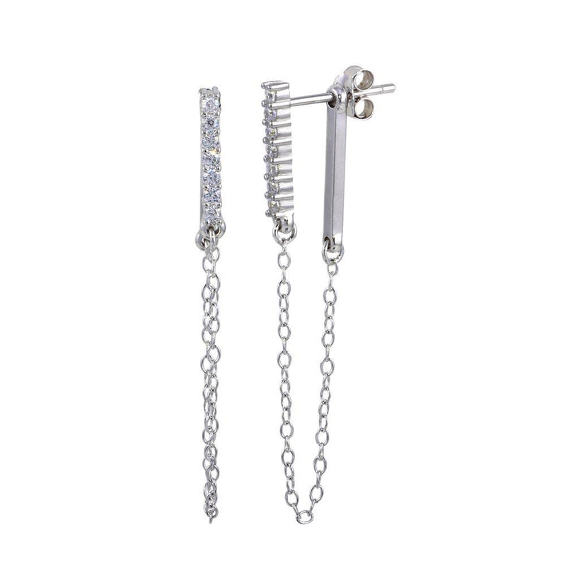 Silver 925 Rhodium Plated CZ Bar Dangling Chain  Earrings - STE01172RH | Silver Palace Inc.