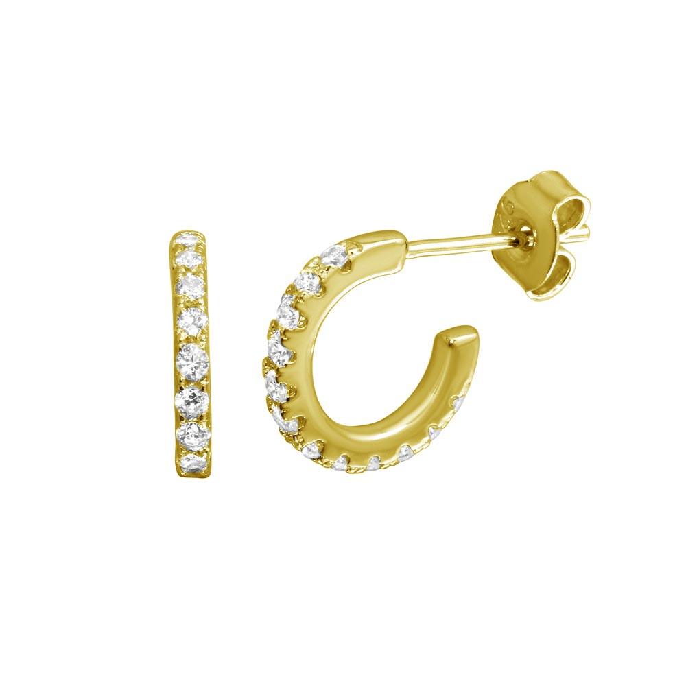 Silver 925 Gold Plated huggie hoop Earrings with CZ - STE01173GP