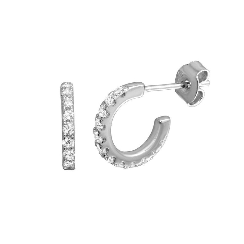 Silver 925 Rhodium Plated huggie hoop Earrings with CZ - STE01173RH | Silver Palace Inc.