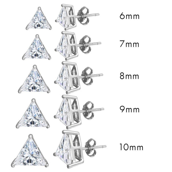 Silver 925 Rhodium Plated CZ Triangle Shape Stud Earrings - STE01169 | Silver Palace Inc.