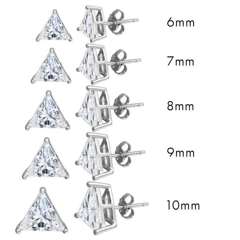 Rhodium Plated 925 Sterling Silver CZ Triangle Shape Stud Earrings - STE01169 | Silver Palace Inc.