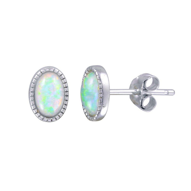 Silver 925 Rhodium Plated Oval Synthetic Opal Stud Earrings - STE01187 | Silver Palace Inc.